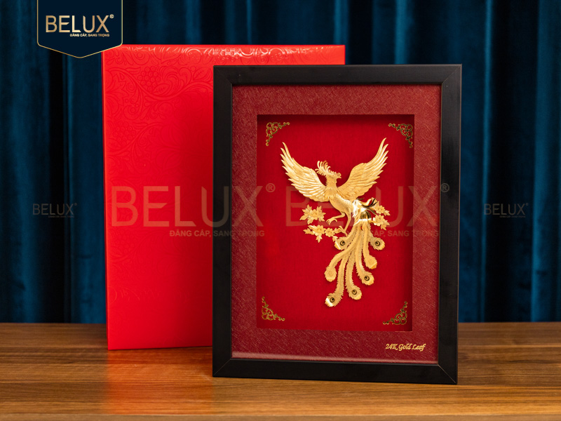 Tranh Phượng Hoàng dát vàng 24k 25x32cm